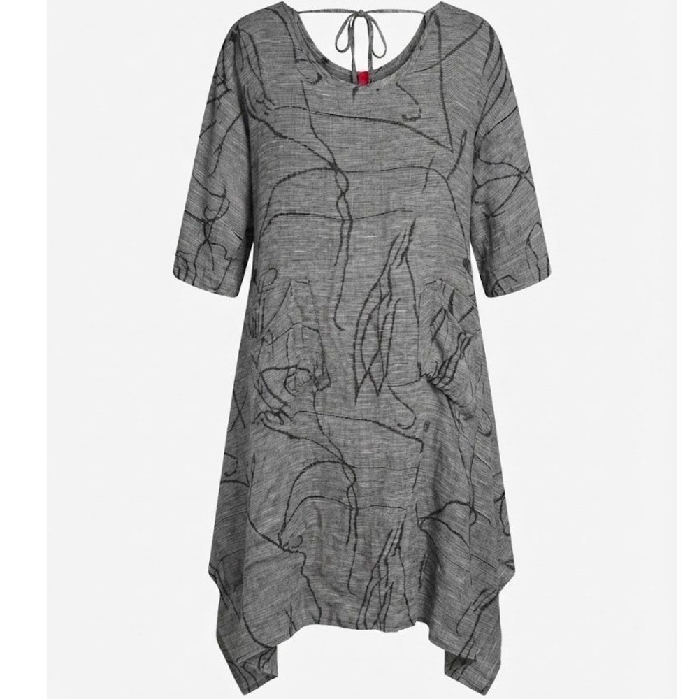 IC by Connie K Gray Black Abstract Line Art Sharkbite Lagenlook Dress XL - CJ